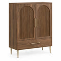 Walnootbruine opbergkast met 2 geribbelde deuren en lade, 90 x 40 x 150 cm