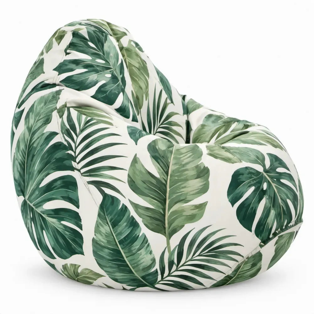 Ronde zitzakstoel met bladerenprint 100 x 80 x 80 cm Groen/Wit
