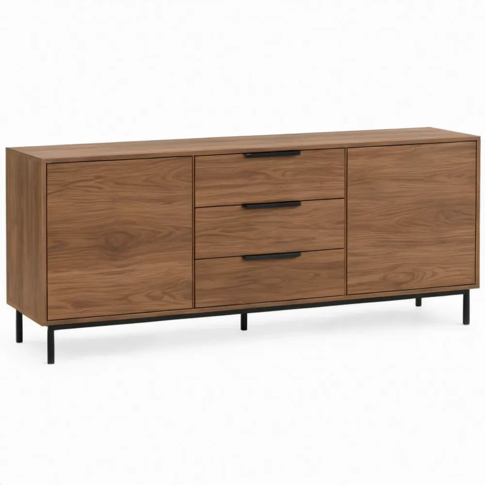 Dressoir met 2 deuren en 3 lades, 180 x 45 x 75 cm, walnootbruin/zwart