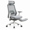 Ergonomische bureaustoel met hoofdsteun, uitschuifbare voetensteun en lendensteun, grijs/wit/zwart, 66 x 66 x 118-128 cm