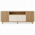 Dressoir met geribbelde schuifdeuren en draaideuren, 180 x 40 x 75 cm, naturel eiken en wit