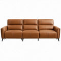 3-zitsbank van cognacbruin PU-kunstleer met zwarte stalen poten, 210 x 90 x 88 cm
