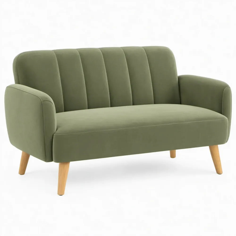Groene 2-zitsbank 130 x 76 x 83 cm met fluwelen polyester bekleding en rubberhouten poten