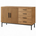 Dressoirkast met 2 deuren en 4 lades, 160 x 40 x 85 cm, naturel eikenfineer en zwart staal