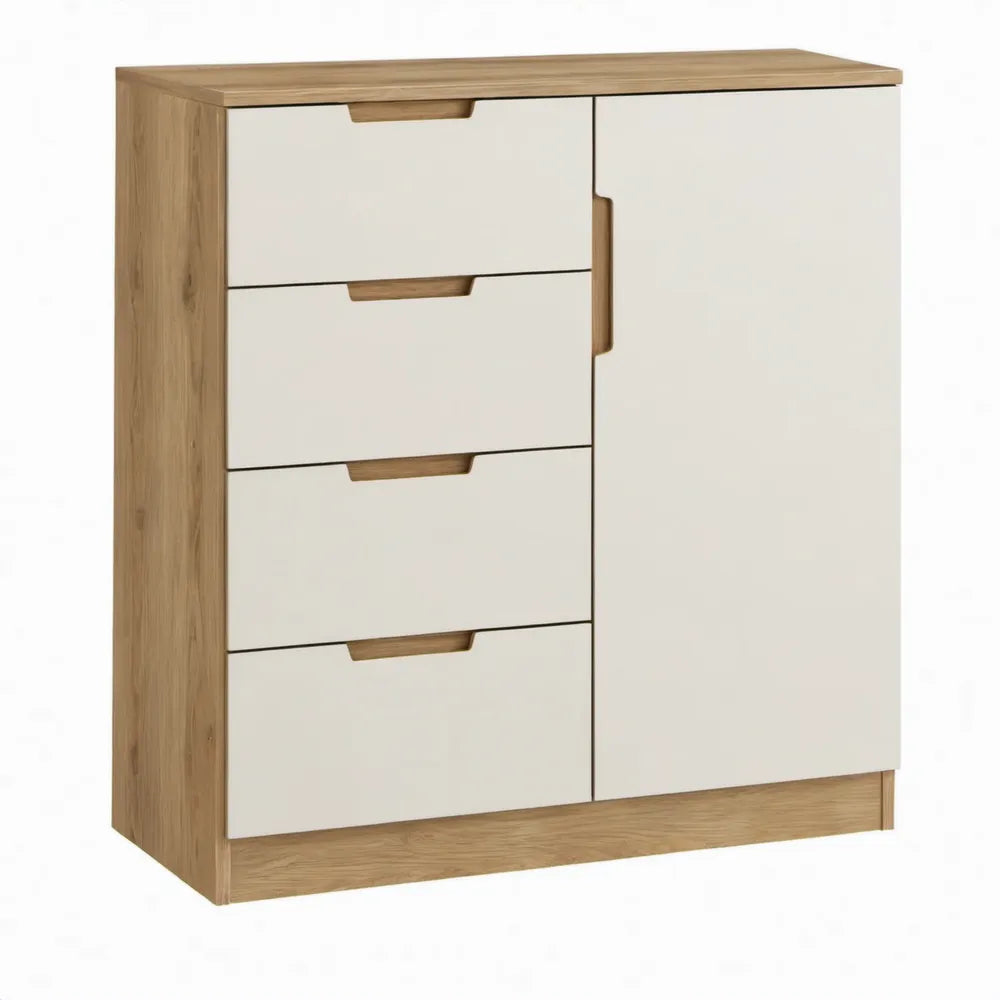 Kast met 4 laden en 1 deur, 80 x 40 x 100 cm, wit en eikenkleurig