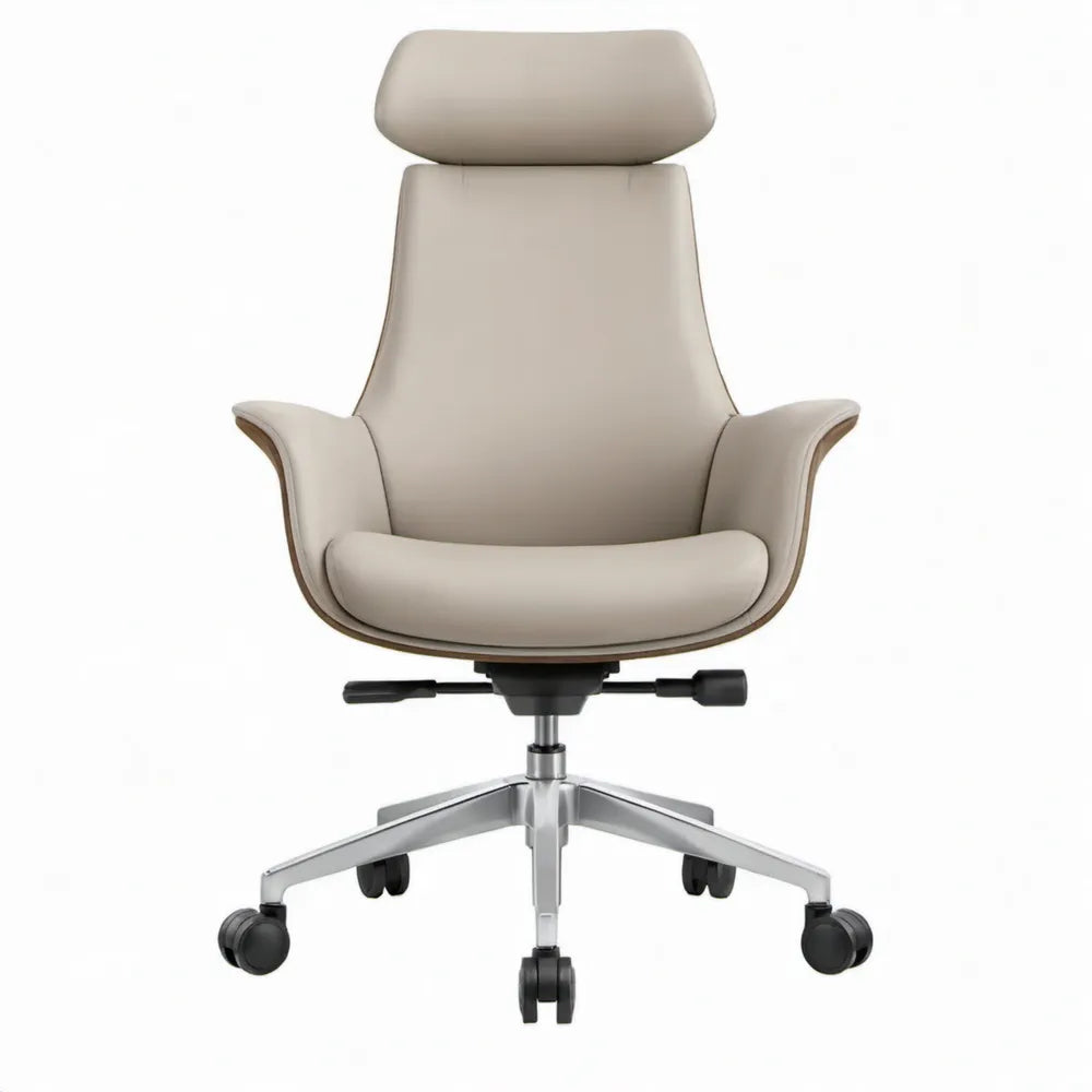 Ergonomische bureaustoel met hoofdsteun, beige PU-kunstleer, 68 x 68 x 116-126 cm