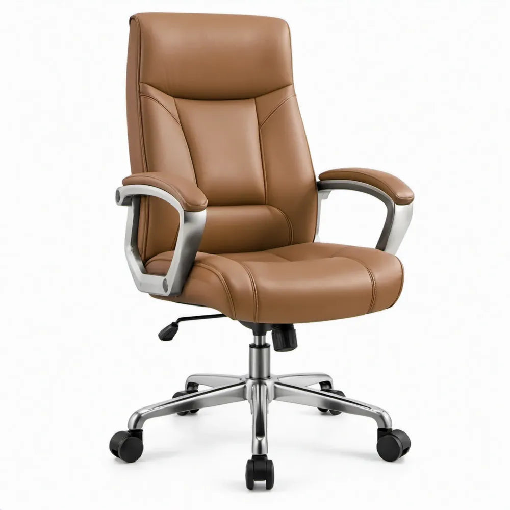 Ergonomische bureaustoel met hoge rugleuning, bruin kunstleer, 65 x 65 x 110-120 cm