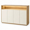 Dressoirkast met 4 deuren, verlicht open vak, 160 x 40 x 100 cm, wit en eikenkleurig