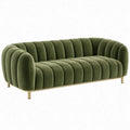 2-zitsbank van olijfgroen polyesterfluweel met goudkleurige stalen poten, 160 x 85 x 78 cm
