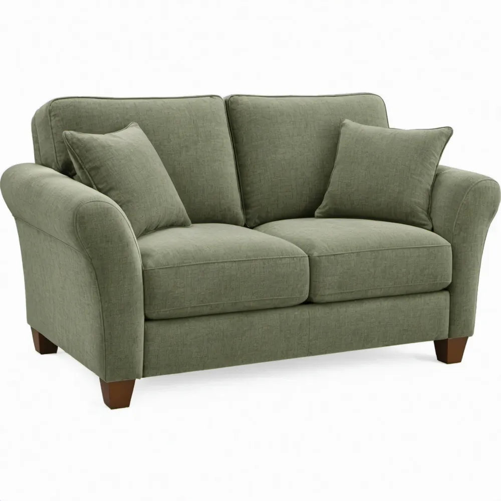 Groene 2-zitsbank met bruine poten, 152 x 89 x 91 cm