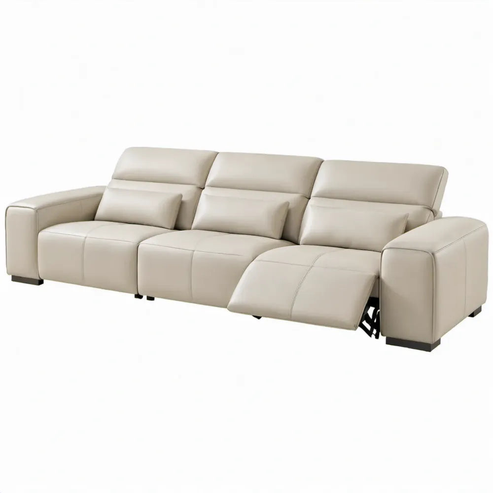 3-zits relaxbank met handmatig verstelbare voetensteunen, crèmekleurig PU-kunstleer, 210 x 95 x 100 cm