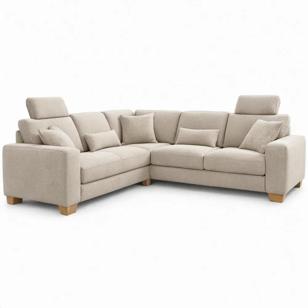 Lichtbeige 4-zits hoekbank met verstelbare hoofdsteunen, 280 x 220 x 90 cm