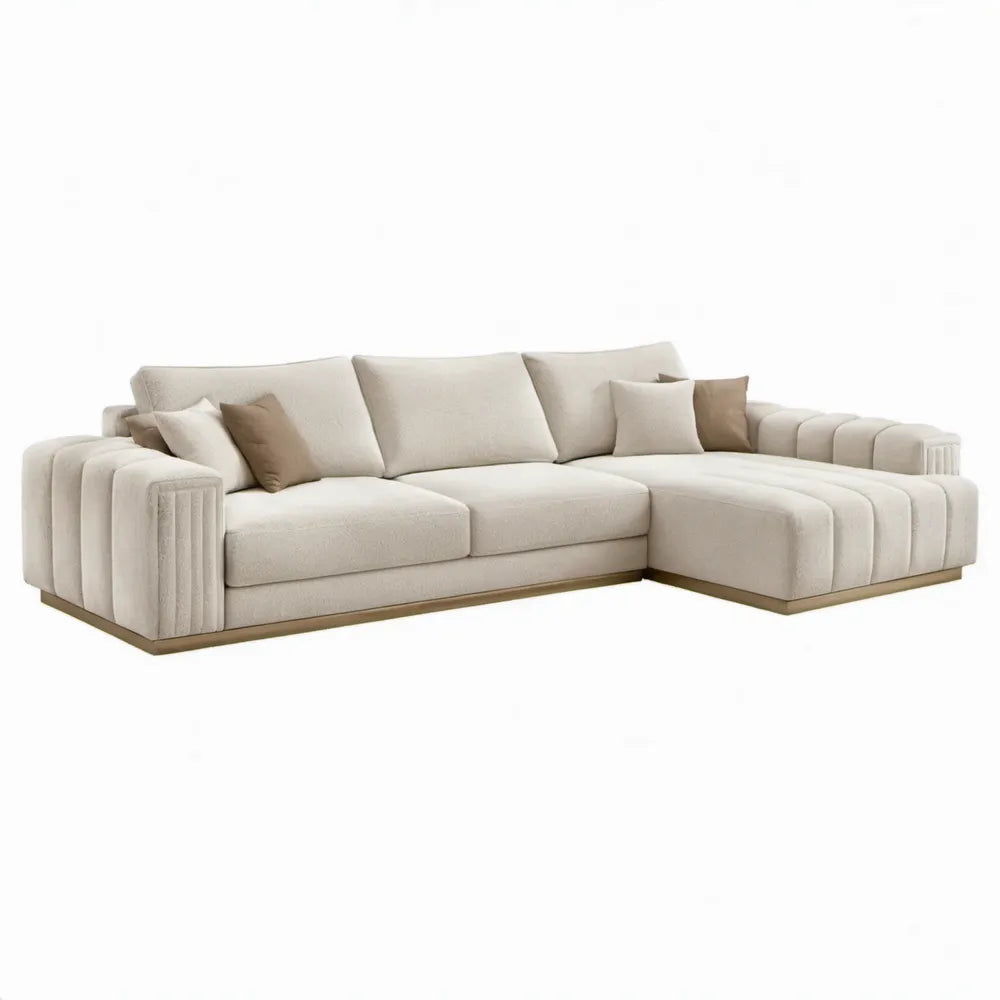 Crèmekleurige L-vormige hoekbank met chaise longue, 300 x 170 x 85 cm