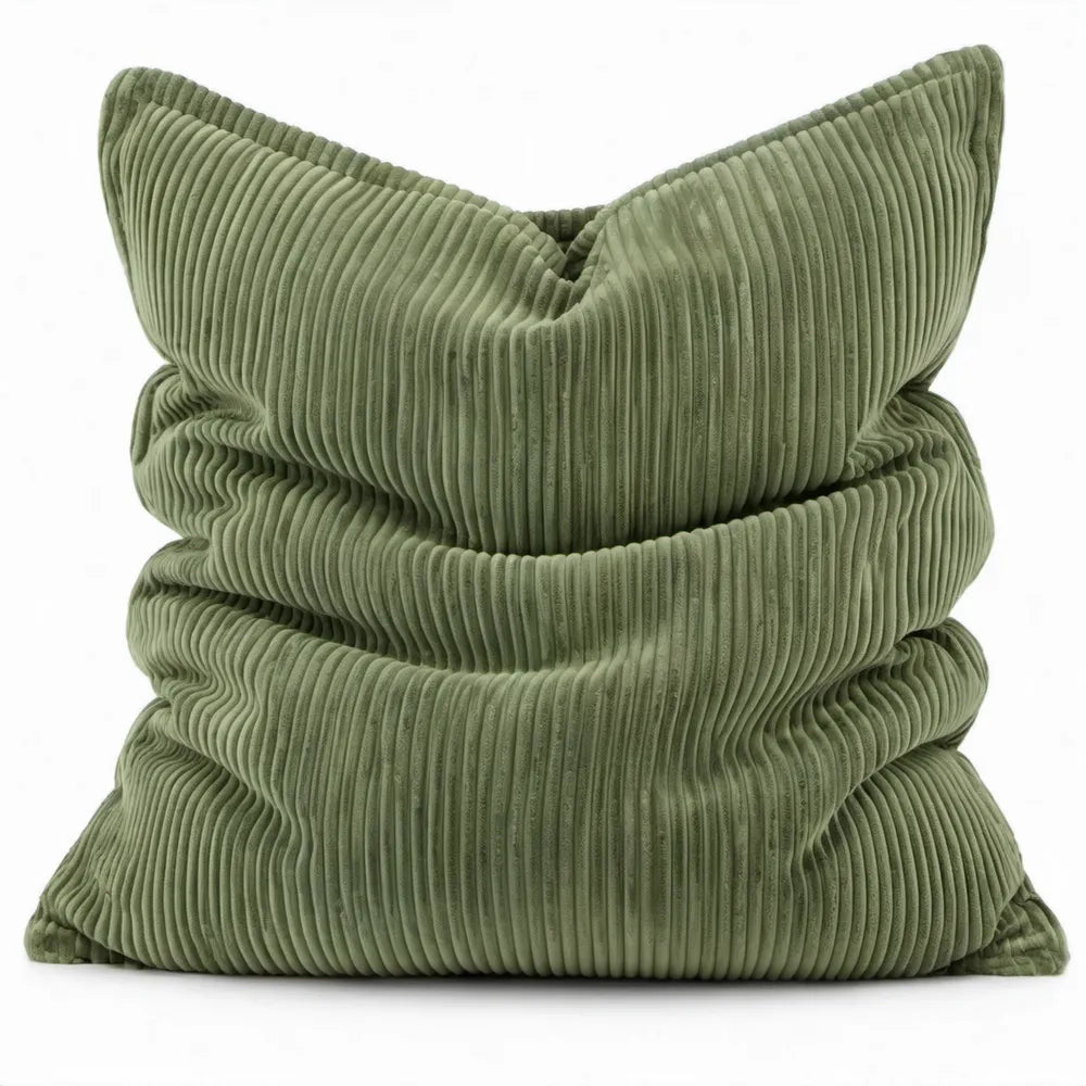Olijfgroene zitzakstoel van ribfluweel met EPS-vulling, 100 x 80 x 80 cm
