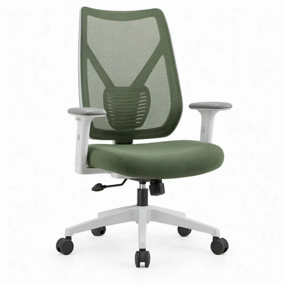 Ergonomische bureaustoel met verstelbare lendensteun en armleuningen, groen/wit/zwart, 64 x 64 x 112-122 cm
