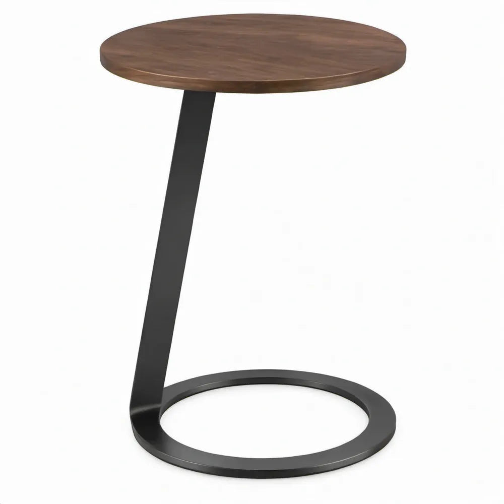 Ronde bijzettafel 40 x 40 x 60 cm – Donkerbruin/Zwart MDF en staal
