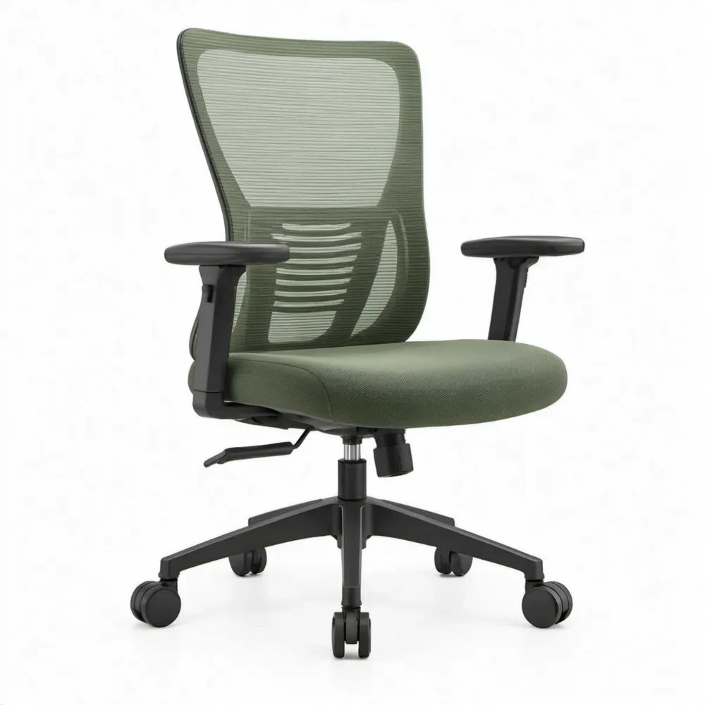 Ergonomische bureaustoel groen/zwart met verstelbare armleuningen en lendensteun, 64 x 64 x 114-124 cm