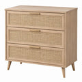 Ladekast met 3 laden, rotan fronten en eikenfineer, 80 x 40 x 90 cm - Naturel eiken