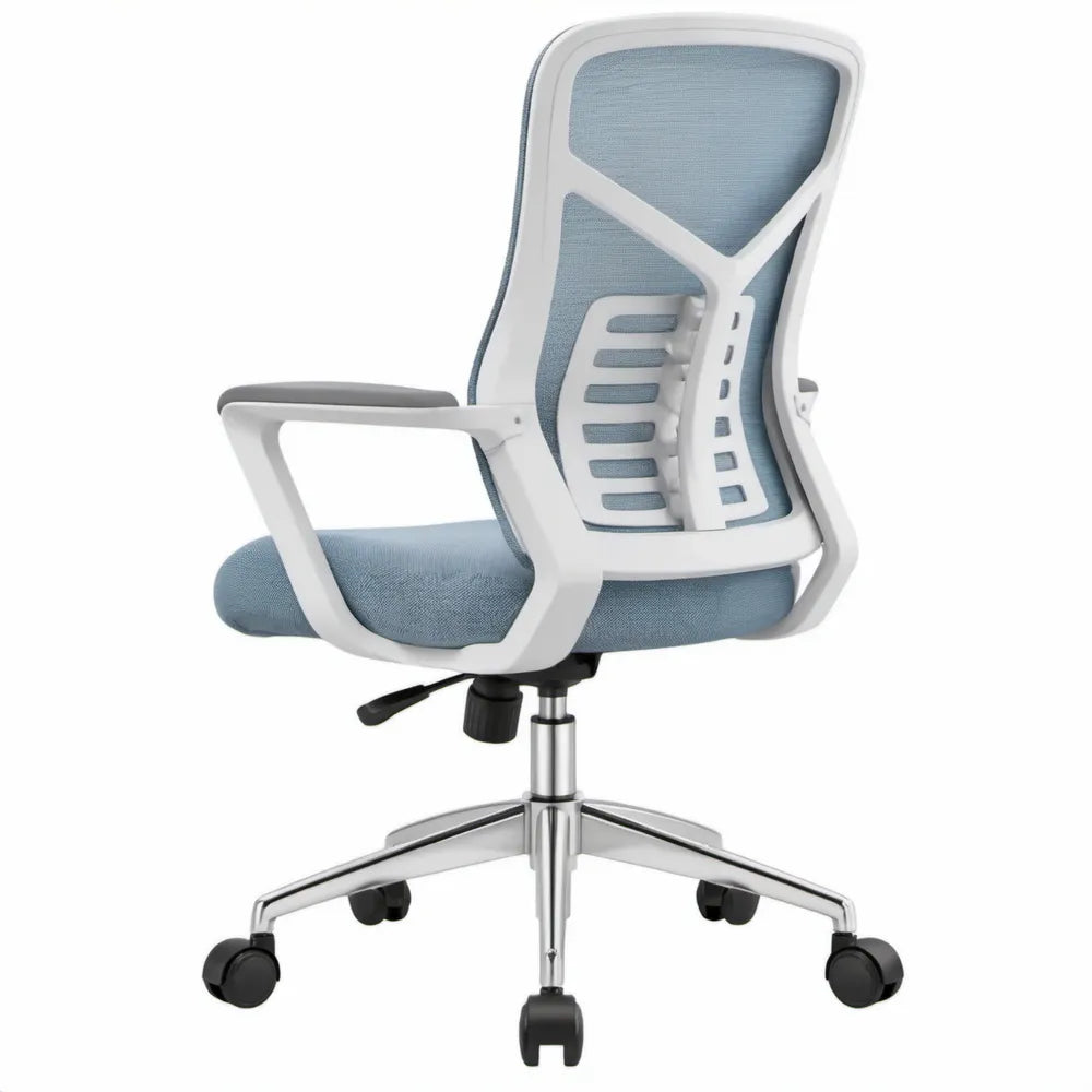 Ergonomische bureaustoel blauw/wit met armleuningen en wielen, 64 x 64 x 112-122 cm