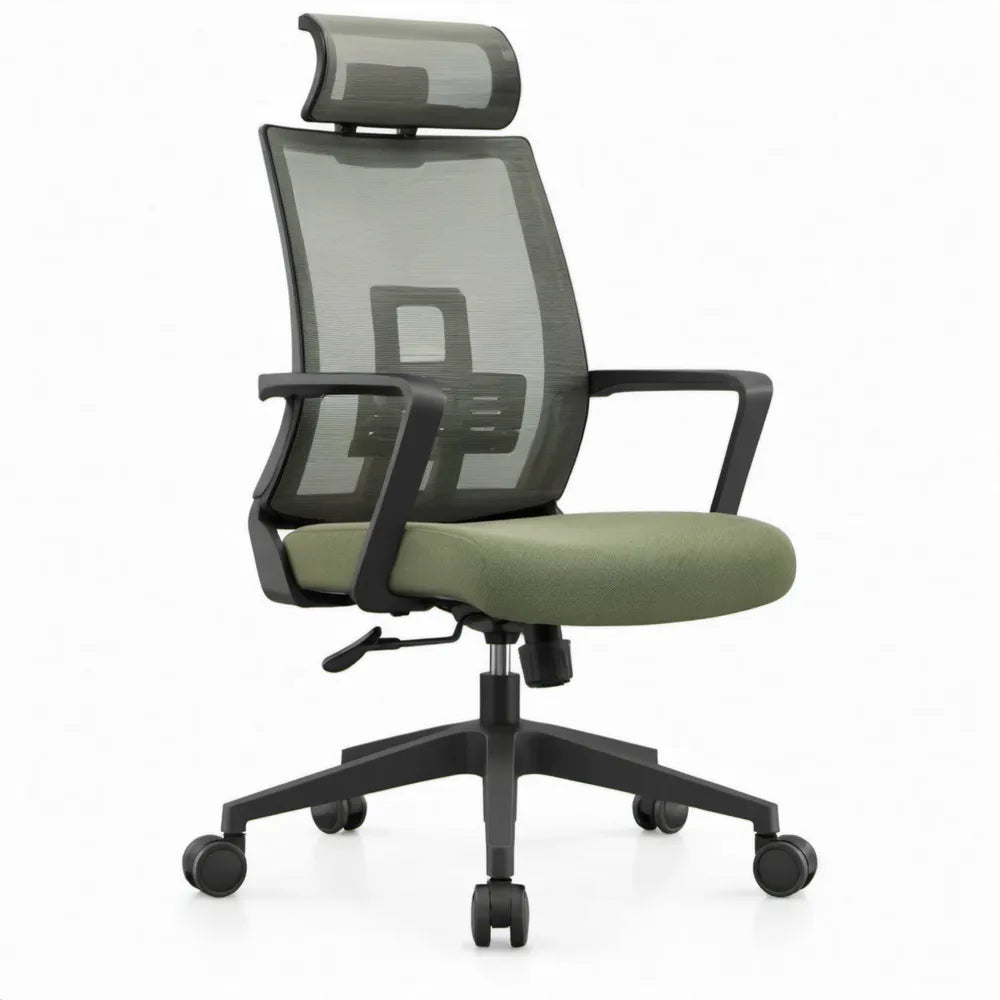 Bureaustoel met hoofdsteun en lendensteun, olijfgroen/zwart, 64 x 64 x 117-127 cm