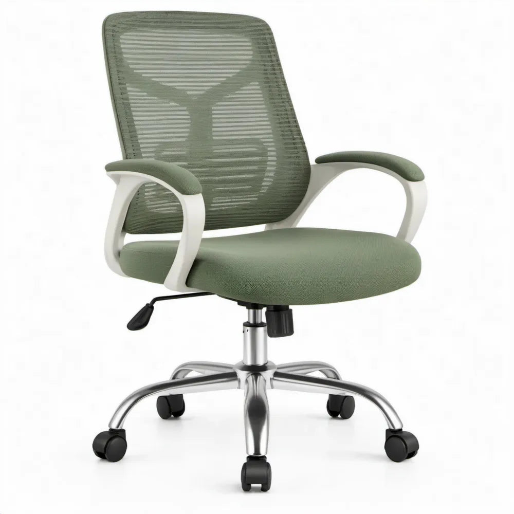 Ergonomische bureaustoel met armleuningen en wielen, 60 x 60 x 92-102 cm, saliegroen/wit