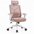 Ergonomische bureaustoel roze/wit/zwart met hoofdsteun en lendensteun, 65 x 65 x 116-126 cm