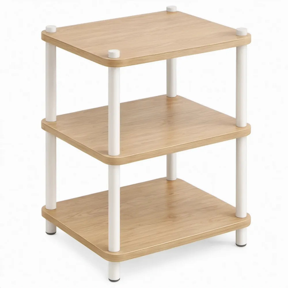Bijzettafel met 3 planken 40 x 30 x 60 cm naturel bamboe en wit staal