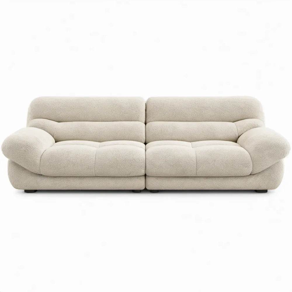 Crèmekleurige bouclé 3-zitsbank, 240 x 105 x 78 cm