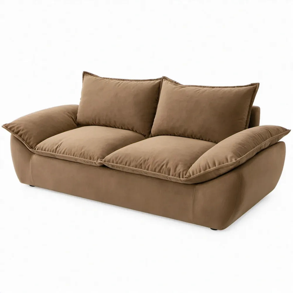 Taupekleurige 2-zitsbank van polyesterfluweel, 180 x 100 x 78 cm